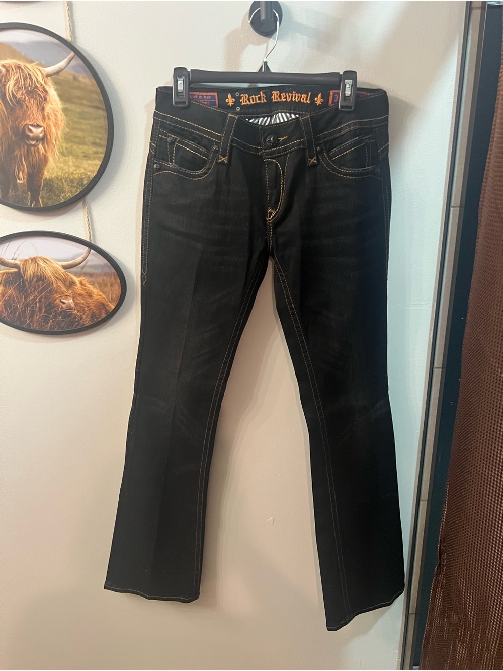Rock Revival Women's Black Flare Jeans with Contrast Stitching